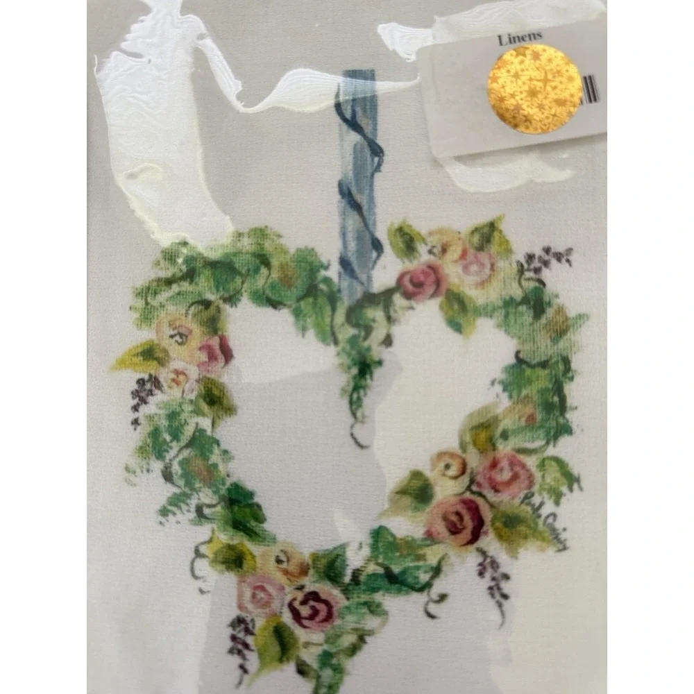 Vintage Pamela Cassidy Guest Towel 20X20 Hand Print Heart Cotton Cottagecore NIB
